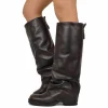 Biker with Square Toe Gaiter Super-High Genuine Dark Brown Leather