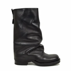 Biker with Square Toe Gaiter Mid-High Genuine Leather Black