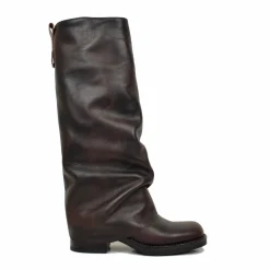 Biker with Square Toe Gaiter Super-High Genuine Dark Brown Leather