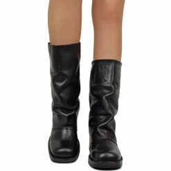 Biker with Square Toe Gaiter Mid-High Genuine Leather Black
