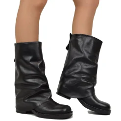 Biker with Square Toe Gaiter Mid-High Genuine Leather Black