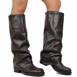 Biker with Square Toe Gaiter Super-High Genuine Dark Brown Leather