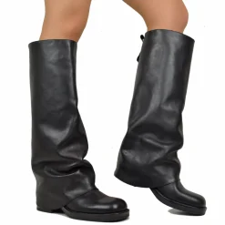 Biker with Square Toe Gaiter Super-High Genuine Black Leather
