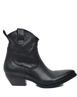 Black Crinkled Leather Texan Ankle Boots – 5 cm Heel with Zip