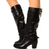 Black Leather Mid Heel Boots