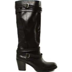 Black Leather Mid Heel Boots