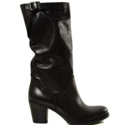 Black Leather Mid Heel Boots