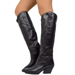 Black Leather Texan Boots with Tone on Tone Stitching Made in Italy