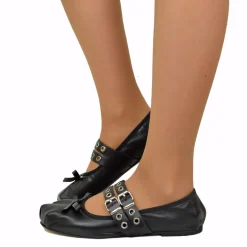Black Schiava ballerinas in Nappa leather with two-tone laces and squa