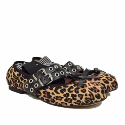 Black Schiava ballerinas in Nappa leather with two-tone laces and squa