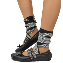 Black Schiava ballerinas in Nappa leather with two-tone laces and squa