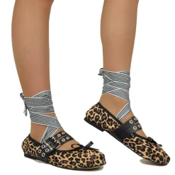 Black Schiava ballerinas in Nappa leather with two-tone laces and squa