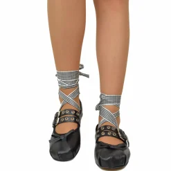 Black Schiava ballerinas in Nappa leather with two-tone laces and squa
