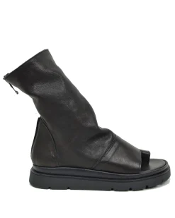 Black Soft Nappa Bootie-Style Platform Sandals – Peep Toe, Thong Desig