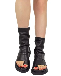 Black Soft Nappa Bootie-Style Platform Sandals – Peep Toe, Thong Desig