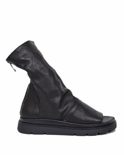 Black Soft Nappa Open Toe Platform Sandals