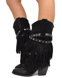 Black Suede Fringed Cowboy Boots – Wild West Vibes