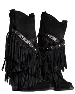 Black Suede Fringed Cowboy Boots – Wild West Vibes