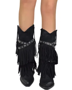 Black Suede Fringed Cowboy Boots – Wild West Vibes