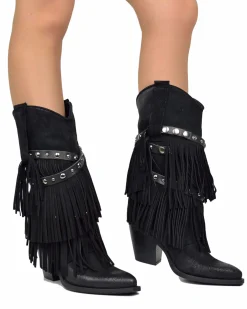 Black Suede Fringed Cowboy Boots – Wild West Vibes