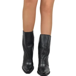 Black Texan Ankle Boots with Perforated Gaiter and Covered Heel