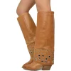 Boots with Gaiter and Silver Ring Studs, Rock Style, Genuine Leather,