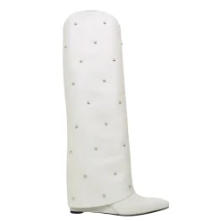 Boots with Gaiter and Silver Studs 9cm Wedge Heel Limited Edition Whit