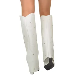 Boots with Gaiter and Silver Studs 9cm Wedge Heel Limited Edition Whit