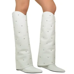 Boots with Gaiter and Silver Studs 9cm Wedge Heel Limited Edition Whit