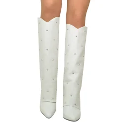 Boots with Gaiter and Silver Studs 9cm Wedge Heel Limited Edition Whit