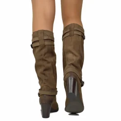 Boots with Medium Heels Dark Brown Nubuck Leather
