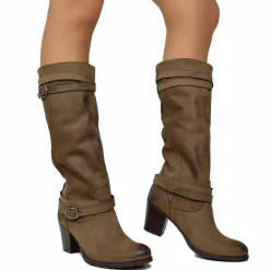 Boots with Medium Heels Dark Brown Nubuck Leather