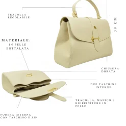Borsa a Mano Baule Grande Capiente in Pelle Crema
