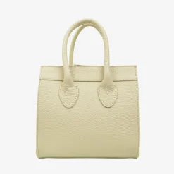 Borsa a Mano in Rafia e in Pelle Beige con Taschino Anteriore