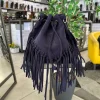 Borsa a Secchiello con Frange Cuoio in Pelle Nabuk Vintage
