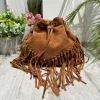 Borsa a Secchiello con Frange Cuoio in Pelle Nabuk Vintage
