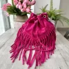 Borsa a Secchiello con Frange Fuxia in Pelle Nabuk Vintage