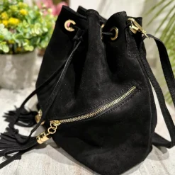 Borsa a Secchiello con Frange Cuoio in Pelle Nabuk Vintage