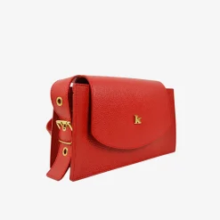 Borsa con Tracolla Regolabile in Pelle Rossa con Borchia "K" Made in I