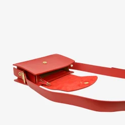 Borsa con Tracolla Regolabile in Pelle Rossa con Borchia "K" Made in I