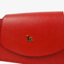 Borsa con Tracolla Regolabile in Pelle Rossa con Borchia "K" Made in I