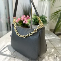Borsa in Pelle Classica Grigio con Catena a Spalla