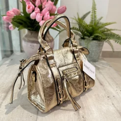 Borsa Mini color Bronzo Metal Similpelle a Spalla con Tracolla e Zip