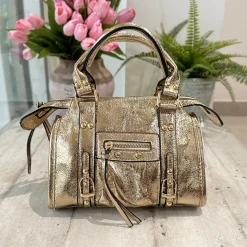 Borsa Mini color Bronzo Metal Similpelle a Spalla con Tracolla e Zip