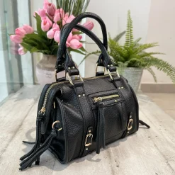 Borsa Mini color Nero Similpelle a Spalla con Tracolla e Zip EMMA