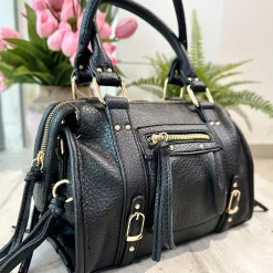 Borsa Mini color Nero Similpelle a Spalla con Tracolla e Zip EMMA