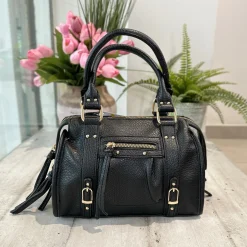 Borsa Mini color Nero Similpelle a Spalla con Tracolla e Zip EMMA