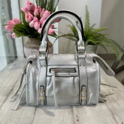 Borsa Mini color Silver Similpelle a Spalla con Tracolla e Zip