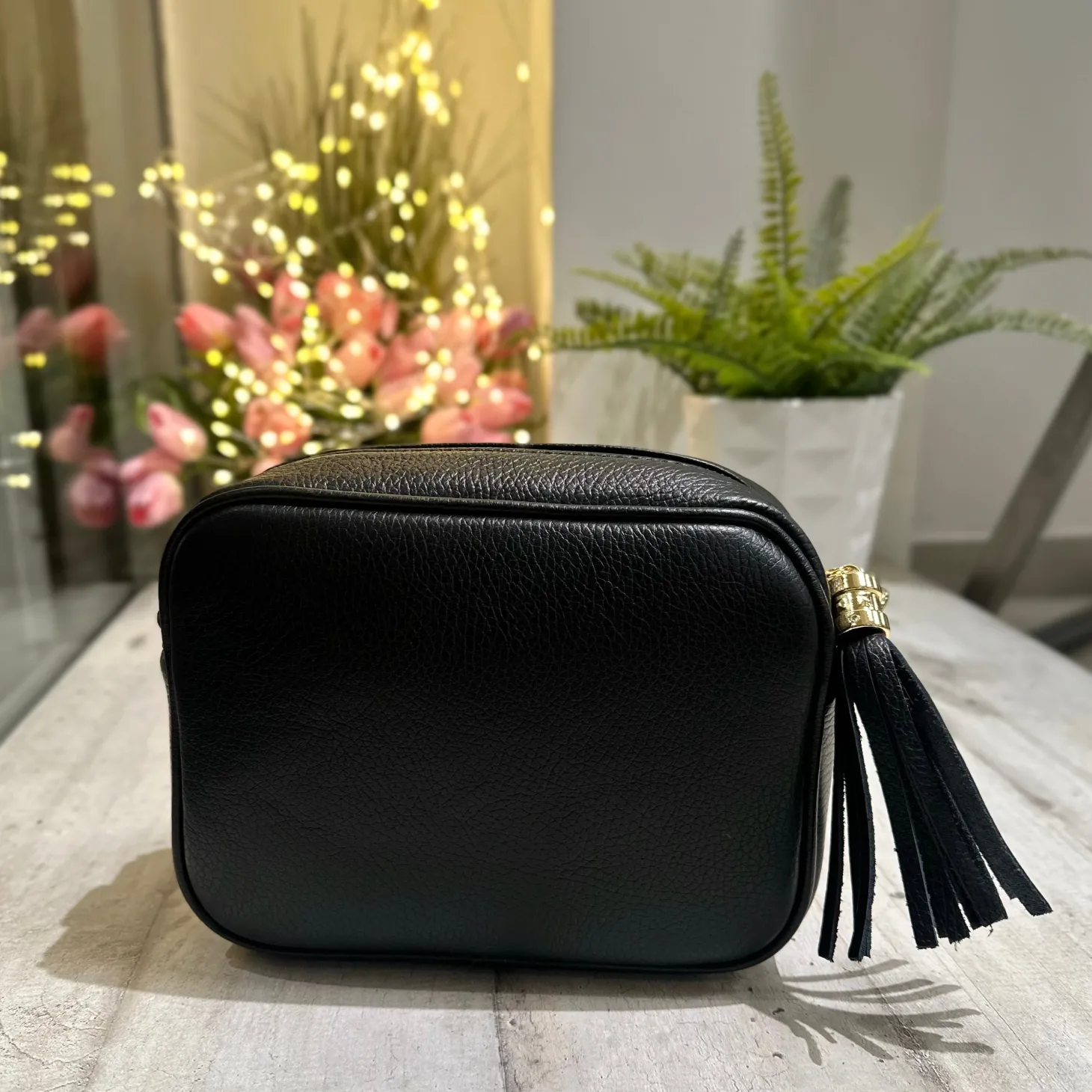 Borsa Quadrata con Nappina e Zip VERA PELLE Nera con tracolla PAOLA
