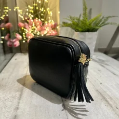 Borsa Quadrata con Nappina e Zip VERA PELLE Nera con tracolla PAOLA